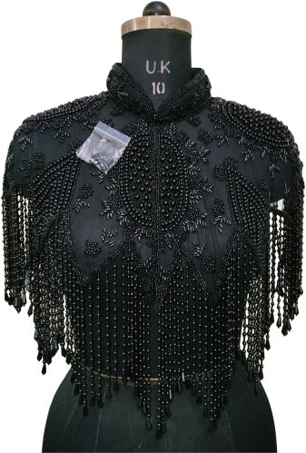 Solid With Embellishments Ladies Black Embellished Poncho Party Wear