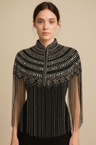 Embroidered Polyester Ladies Mattalic Embellished Poncho Free Size