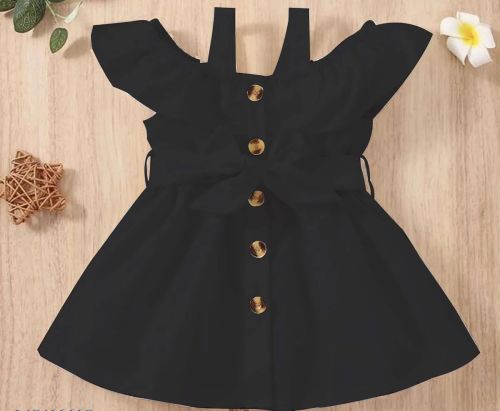 Girls Black Cotton Blend Rayon A Line Western Dress