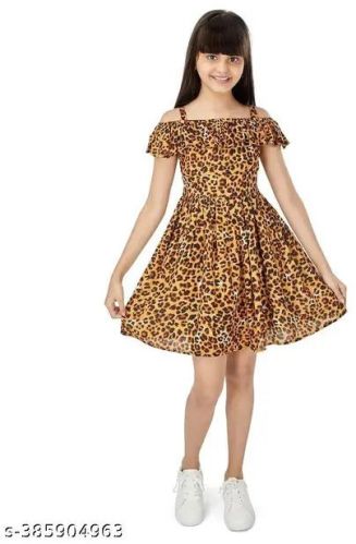 Styleart Girls Crepe Leopard Printed Frock Casual