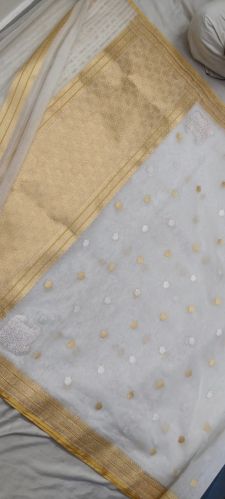 White Elegant Beads Work Organza Saree Traditional Indian