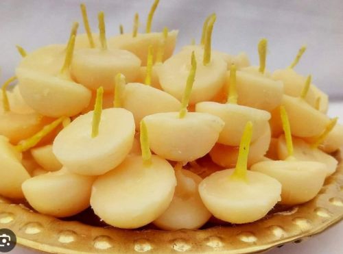 Aarunya Flame Box Pack Ghee Diya, Color : Light Yellow