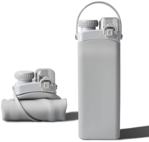 Plain Grey Silicone Folding Water Bottle