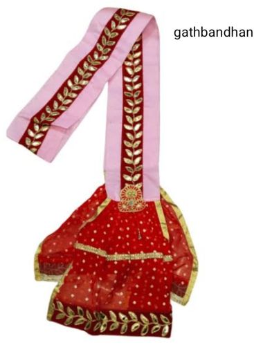 Cotton Embroidered Wedding Gath Bandhan Pink Dupatta