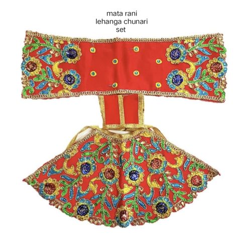 Red Georgette Mata Rani Poshak for Worship, Traditional Wear