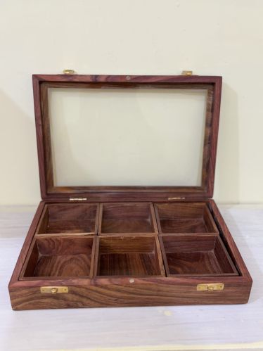 Polished 6 Compartment Wood Dry Fruit Box