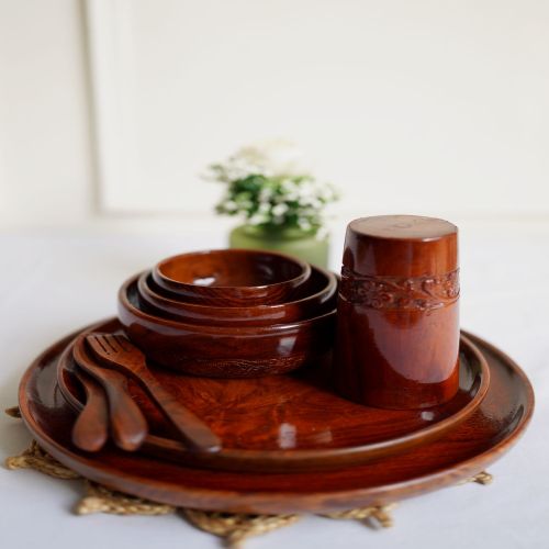 Sheesham Wooden Dinner Set, Color : Rich Rosewood Finish