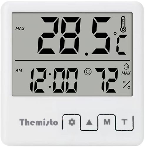 Themisto TH-HTC4 Digital Hygrometer Thermometer Humidity Meter With Clock LCD Display
