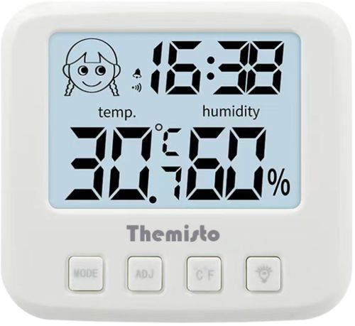 Themisto TH-HTC5 Digital Hygrometer Humidity Meter With Clock LCD Display