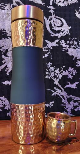 1000ml Hammered Copper Grip Bottle with Mug