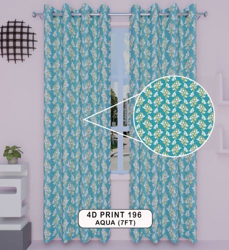 Polyester 4d print 196 aqua window curtains, Length : 7 Feet, 5 Feet