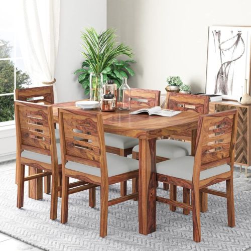 Coated Cotton Teak Wood Dining Table Set, Shape : Rectangular