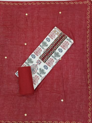 Printed Ladies Khadi Cotton Unstitched Suit Material