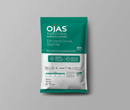 Ojas Powdered Latex Surgical Gloves Medium, Packaging Type : Beige