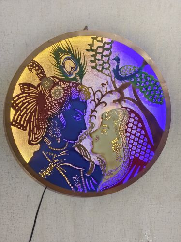 Polished Metal Radha Krishna Wall Decor Frame 24*24 Inch