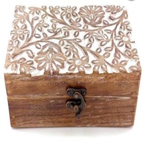 Antique Mango Wood Wooden Carving Box, Color : White & Brown