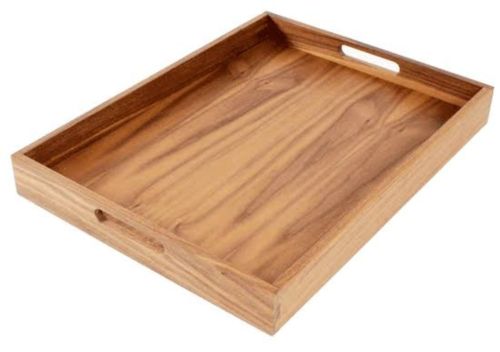 Plain Polished Brown Sheesham Wood Serving Tray, Shape : Rectangular