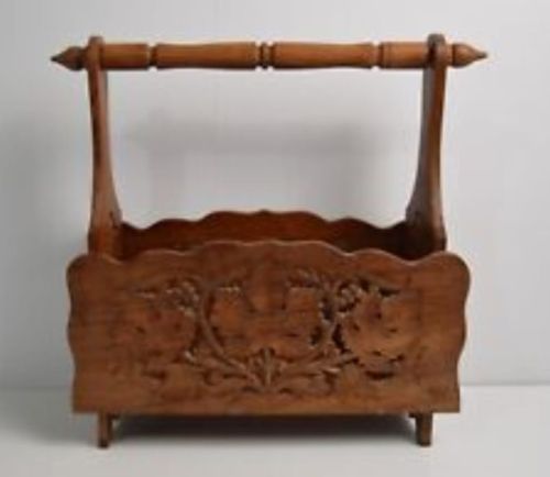 Polished Brown Wooden Sheesham Magazine Holder Antique