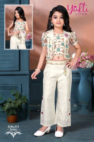Printed Polyester Girls Top Jacket Palazzo Set 22x36 Party Wear