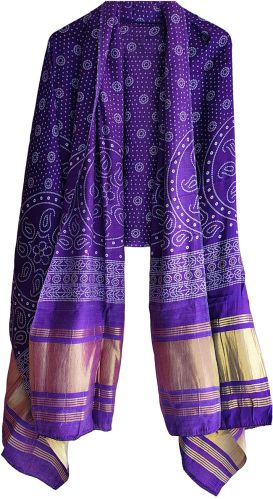 Semi Gaji Silk Bandhani Dupatta (Purple)