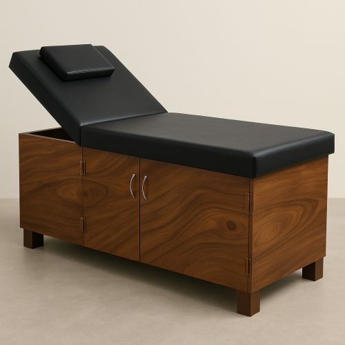 Plain Wooden Massage Bad With Storage, Color : Brown For Salon Use