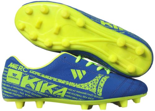 PU Canvas Winmark Football Shoes Kika, Color : Black, Blue, Orange