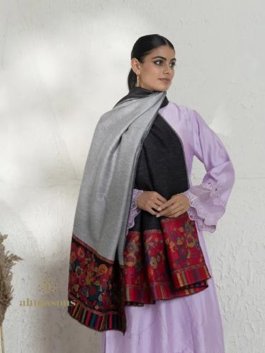 Black Woollen Kani Weave Shawl 100x200 Cm