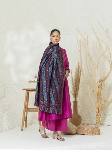 Blue Woollen Shawl with Kani Zari Weave