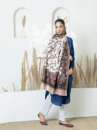 Ahujasons White and Black Woolen Shawl 100X200 cm