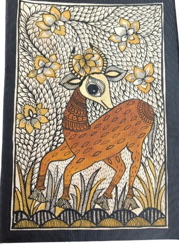 Handmade Sheet A Deer Forest Mithila Madhubani Painting for Home Decor