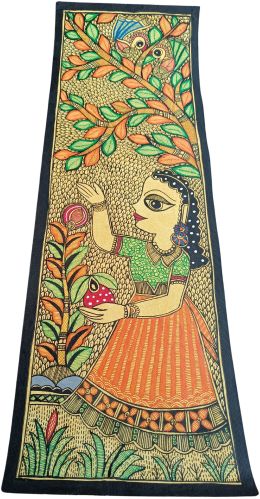 A Little Girl In Garden Standing Near OF A Flower Plant Mithila Painting