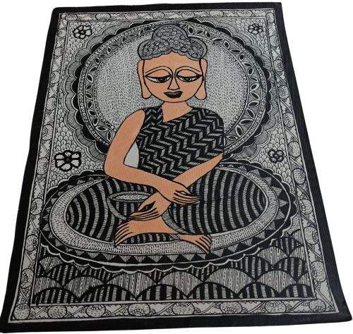 Handmade Sheet Matte Cotton Madhubani Lord Buddha Painting