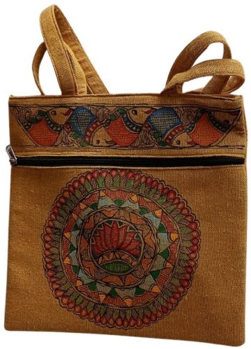 Hand Painted Mithila Painting Jute Tote Bag