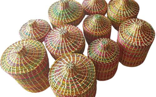 Natural Handmade Sikki Grass Storage Basket With Lid