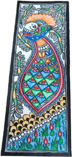 Vibrant Peacock On The Tree Hand Painted Mithila Painting