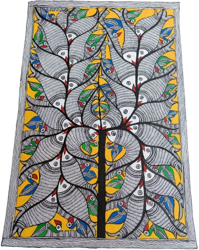 Multicolor Matte OF Fish Tree Madhubani Painting
