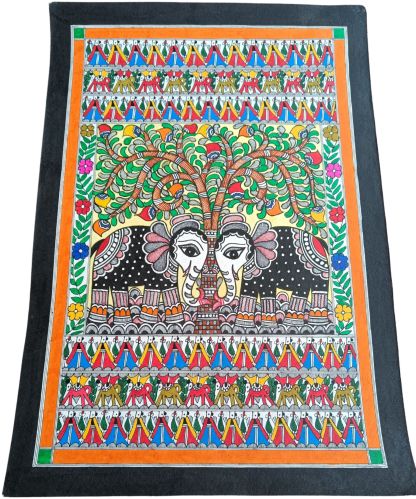 Elephants Under Tree OF Life Mithila Painting