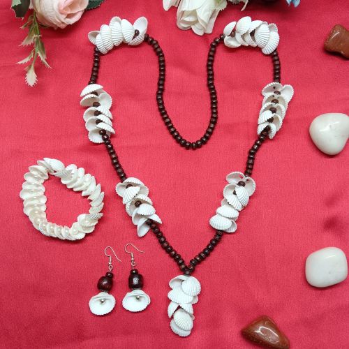 NIPSTec Boho Shell Jewelry Set, Color : White, Brown
