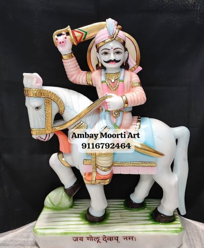 Printed Polished Marble Golu Devta Statue, Color : Multicolors