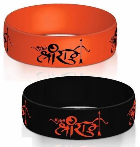Silicone Jai Shree RAM Wrist Band, Color : Orange, Black