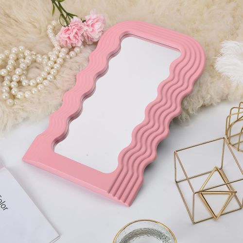 Glass Decorative Pink Wavy Mirror