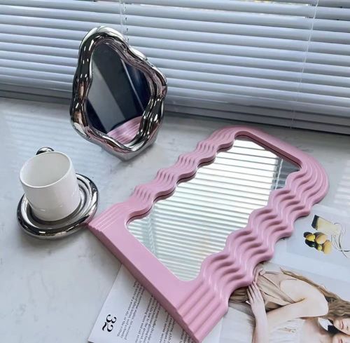 Pink Resin Wavy Wall Mirror