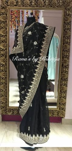 Beautiful Designer Black Jaal Pure Organza Saree