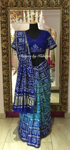 Blue Shaded Pure Gajji Silk Gharchola Saree