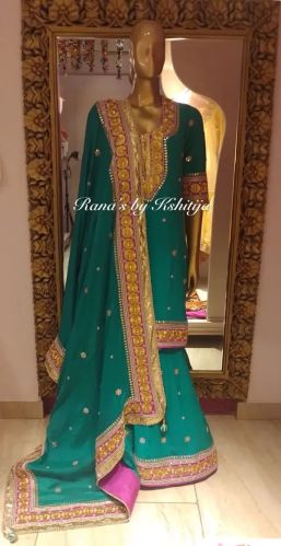 Daisy Gota Palazzo Suit Set, Color : Green