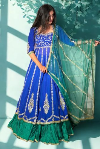 Pure Georgette Enchanted Azure Bloom Anarkali Skirt Set