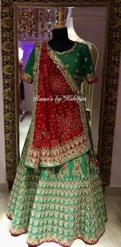 Exclusive Designer Bridal Lehenga With Ribbon Gota Zardozi Work