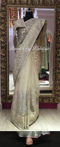 Light Beige Organza Saree With Exclusive Gota Jaal Design