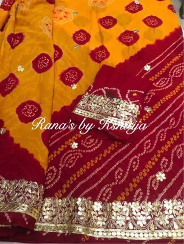 Peela Saree In Pure Georgette With Very Fine Gota Handwork