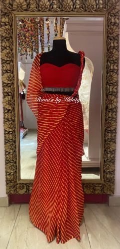 Pure Georgette Rajasthani Leheriya Saree, Color : Red